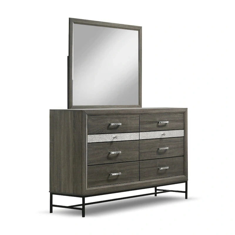 Ensemble de chambre à coucher Heinisk gris contemporain 6 pièces avec plateforme de Furniture of America