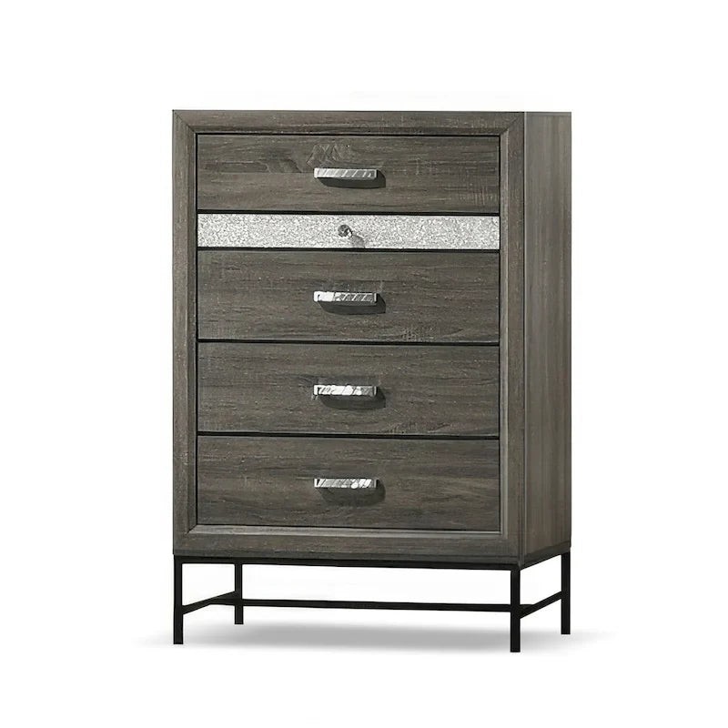 Ensemble de chambre à coucher Heinisk gris contemporain 6 pièces avec plateforme de Furniture of America