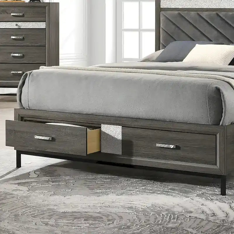 Ensemble de chambre à coucher plateforme 3 pièces Heinisk gris contemporain de Furniture of America