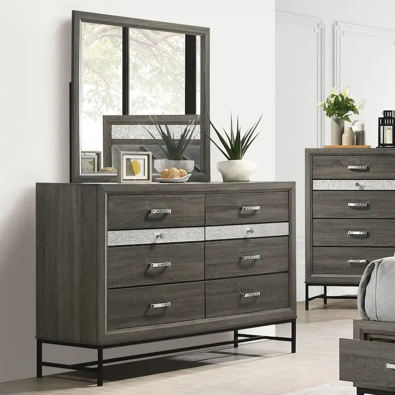 Ensemble de chambre à coucher plateforme 5 pièces Heinisk gris contemporain de Furniture of America
