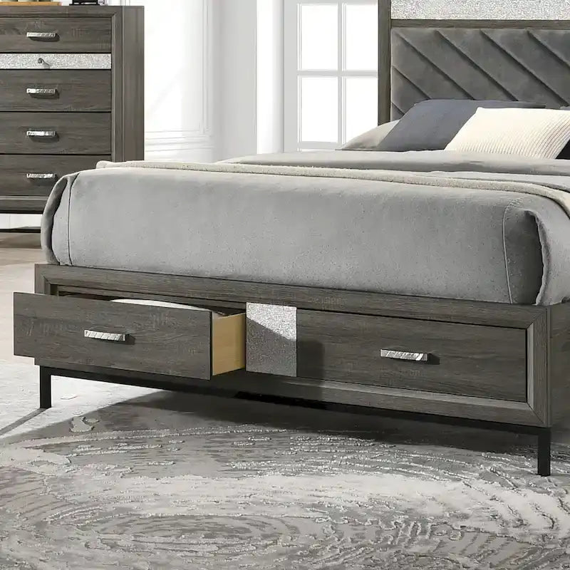 Ensemble de chambre à coucher plateforme 5 pièces Heinisk gris contemporain de Furniture of America