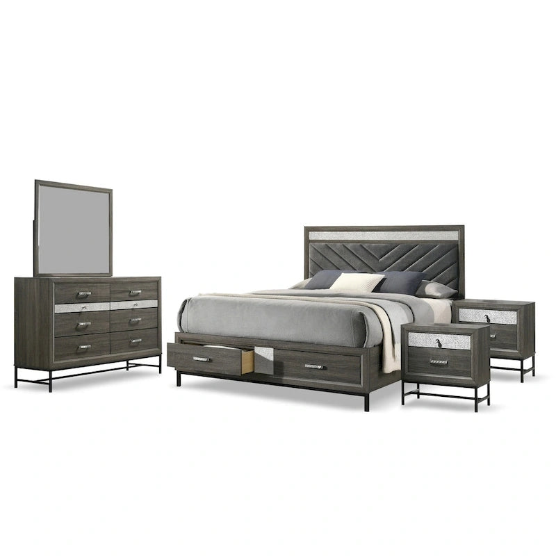 Ensemble de chambre à coucher plateforme 5 pièces Heinisk gris contemporain de Furniture of America