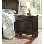 Ensemble de chambre à coucher 3 pièces gris-brun : lit plateforme avec rangement et deux tables de chevet