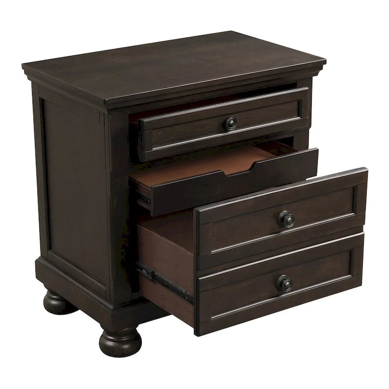 Ensemble de chambre à coucher 3 pièces gris-brun : lit plateforme avec rangement et deux tables de chevet