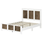Ensemble de chambre à coucher 4 pièces, lit plateforme de style campagnard Queen avec décoration en lattes de bois, table de chevet de rangement et commode