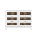 Ensemble de chambre à coucher 4 pièces, lit plateforme de style campagnard Queen avec décoration en lattes de bois, table de chevet de rangement et commode