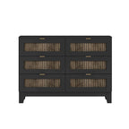 Ensemble de chambre à coucher 4 pièces, lit plateforme de style campagnard Queen avec décoration en lattes de bois, table de chevet de rangement et commode