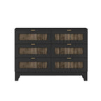 Ensemble de chambre à coucher 4 pièces, lit plateforme de style campagnard pleine grandeur avec décoration en lattes de bois, table de chevet de rangement et commode