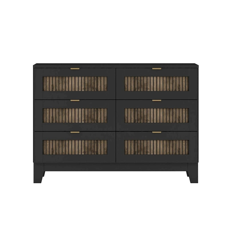 Ensemble de chambre à coucher 4 pièces, lit plateforme de style campagnard pleine grandeur avec décoration en lattes de bois, table de chevet de rangement et commode
