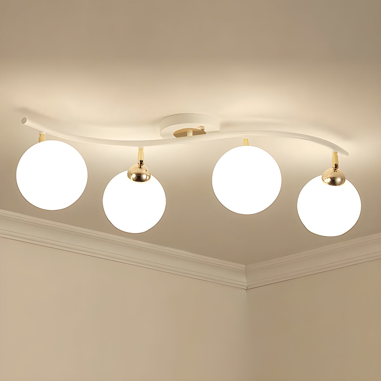 Luminaire sur rail semi-encastré moderne en verre blanc incurvé avec dôme,