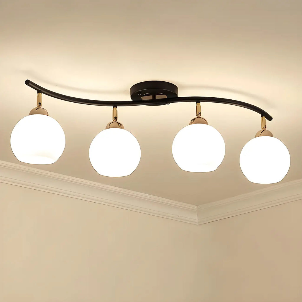 Luminaire sur rail semi-encastré moderne en verre blanc incurvé avec dôme,