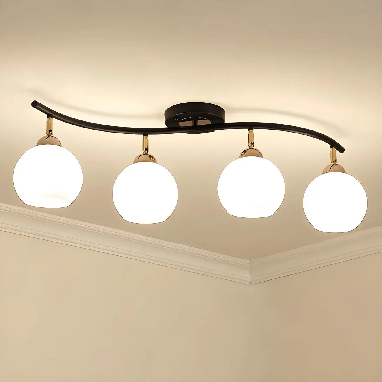 Luminaire sur rail semi-encastré moderne en verre blanc incurvé avec dôme,