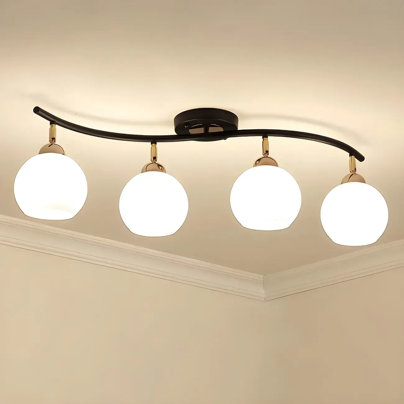 Luminaire sur rail semi-encastré moderne en verre blanc incurvé avec dôme,