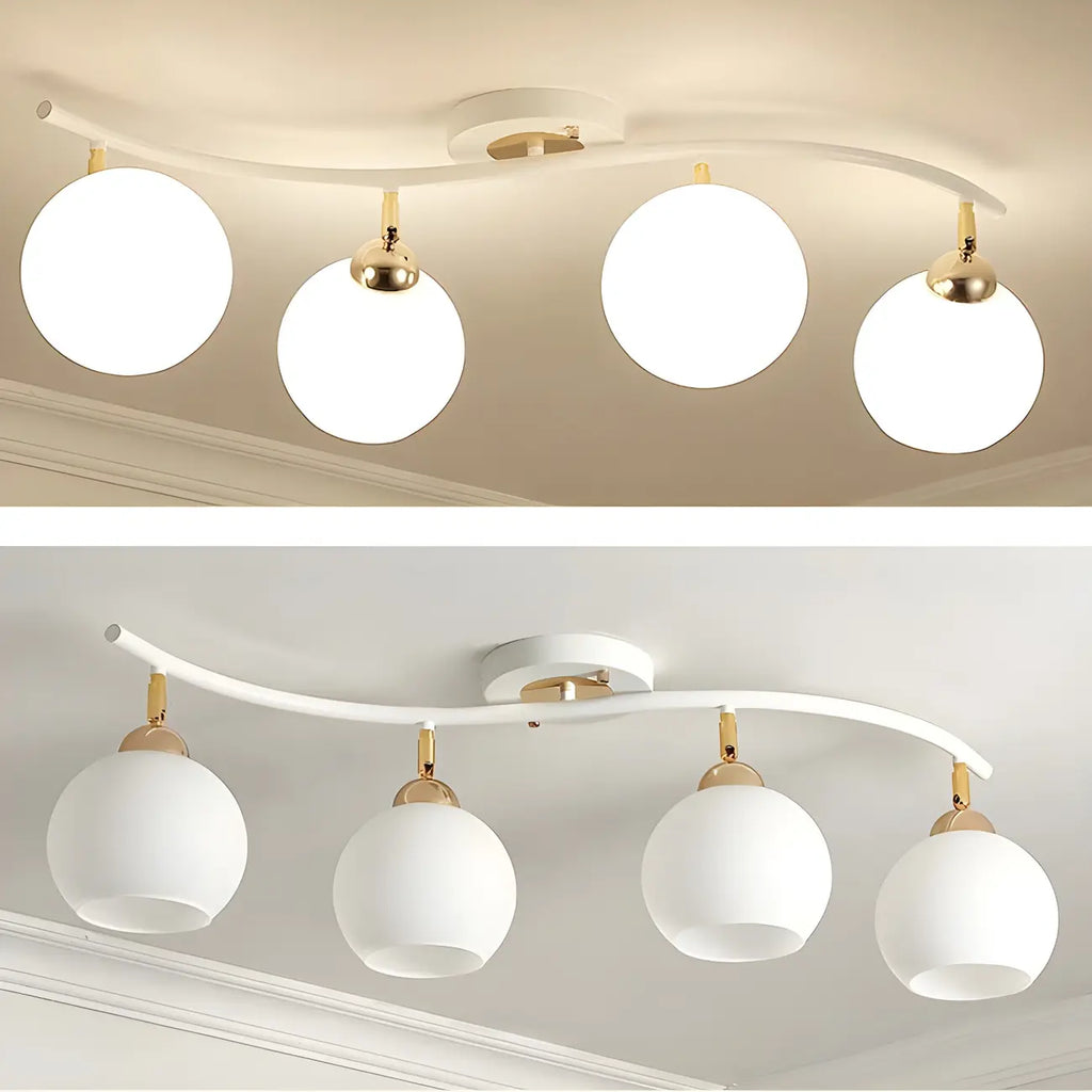 Luminaire sur rail semi-encastré moderne en verre blanc incurvé avec dôme,