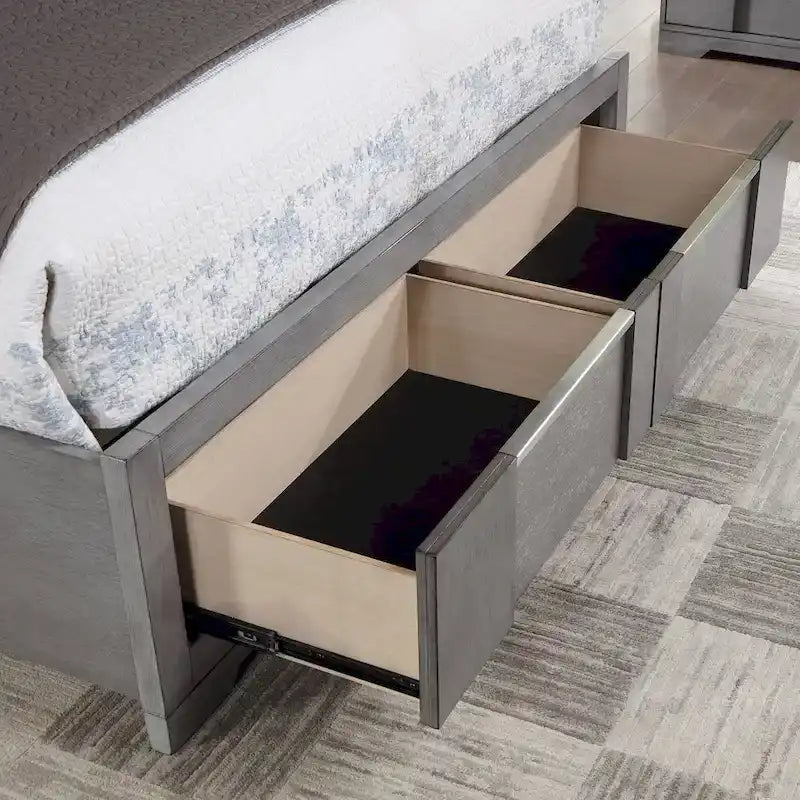 Ensemble de chambre à coucher contemporain 5 pièces Tona de Furniture of America, avec plateforme de rangement en bois gris et éclairage LED