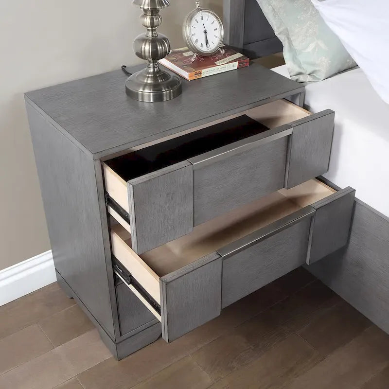 Ensemble de chambre à coucher contemporain 5 pièces Tona de Furniture of America, avec plateforme de rangement en bois gris et éclairage LED