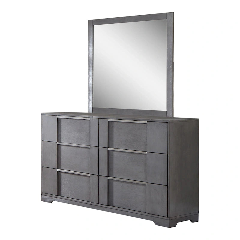 Ensemble de chambre à coucher contemporain 5 pièces Tona de Furniture of America, avec plateforme de rangement en bois gris et éclairage LED