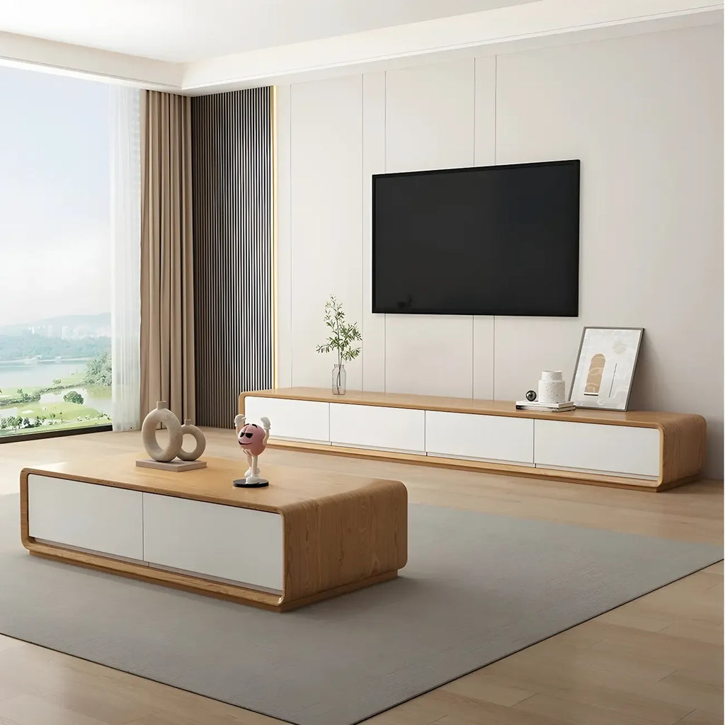 Meuble TV moderne en bois marron avec longs tiroirs (79 cm)