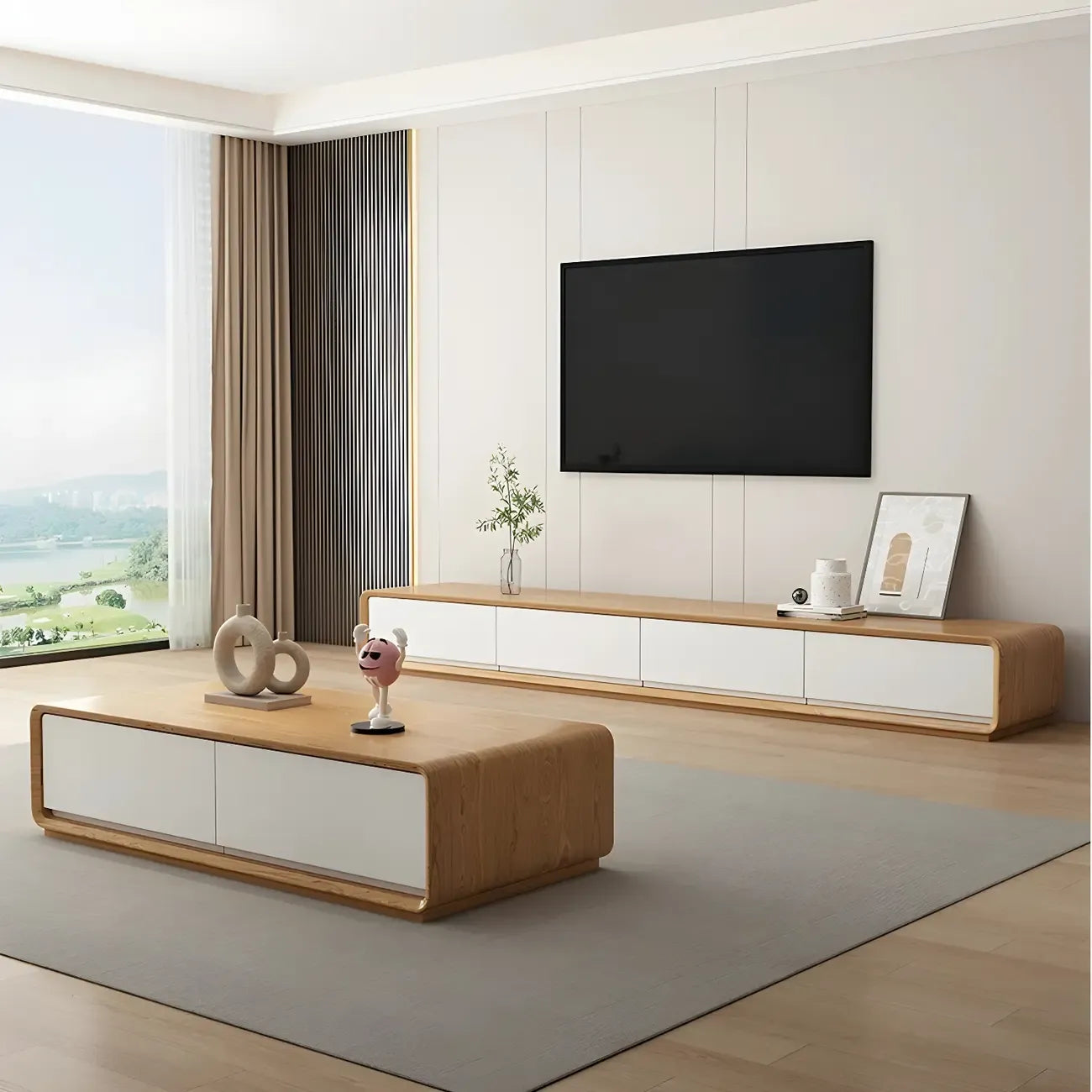 Meuble TV moderne en bois marron avec longs tiroirs (79 cm)