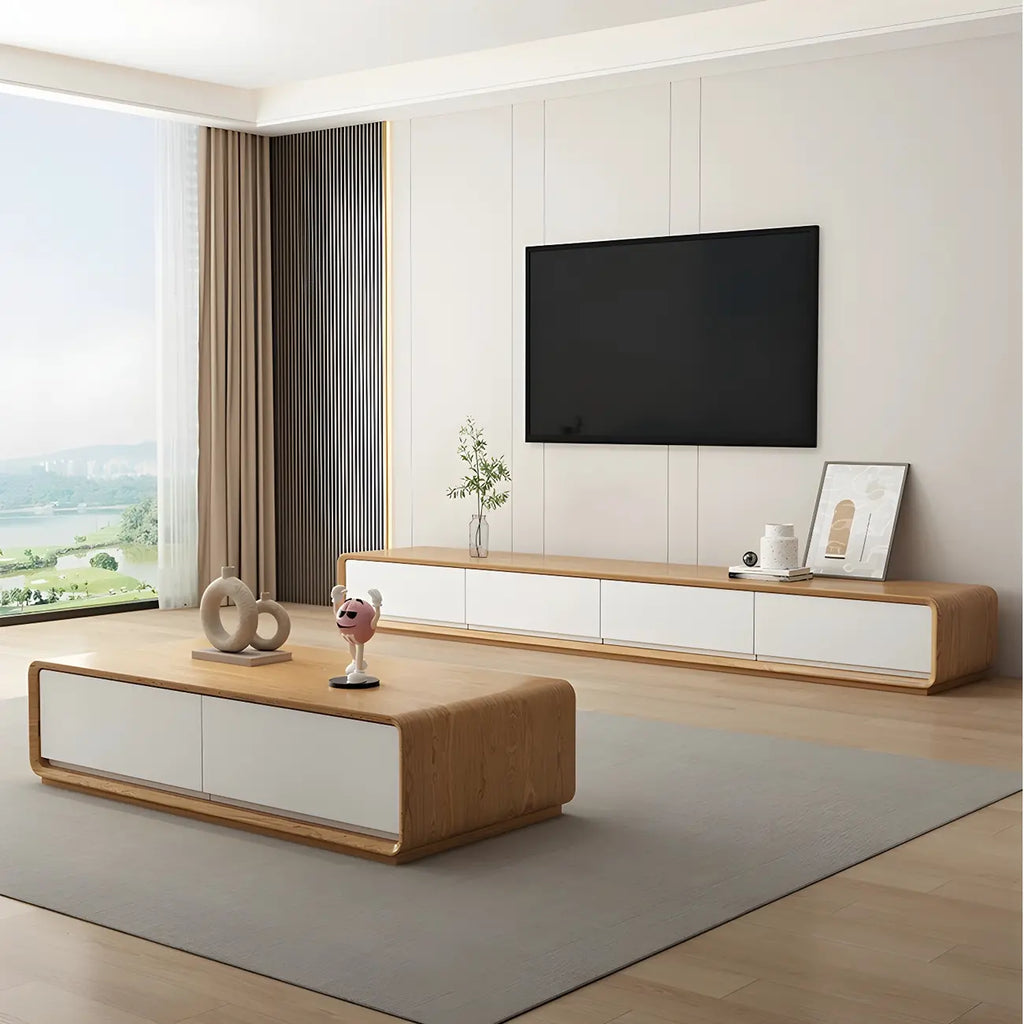 Meuble TV moderne en bois marron avec longs tiroirs (79 cm)
