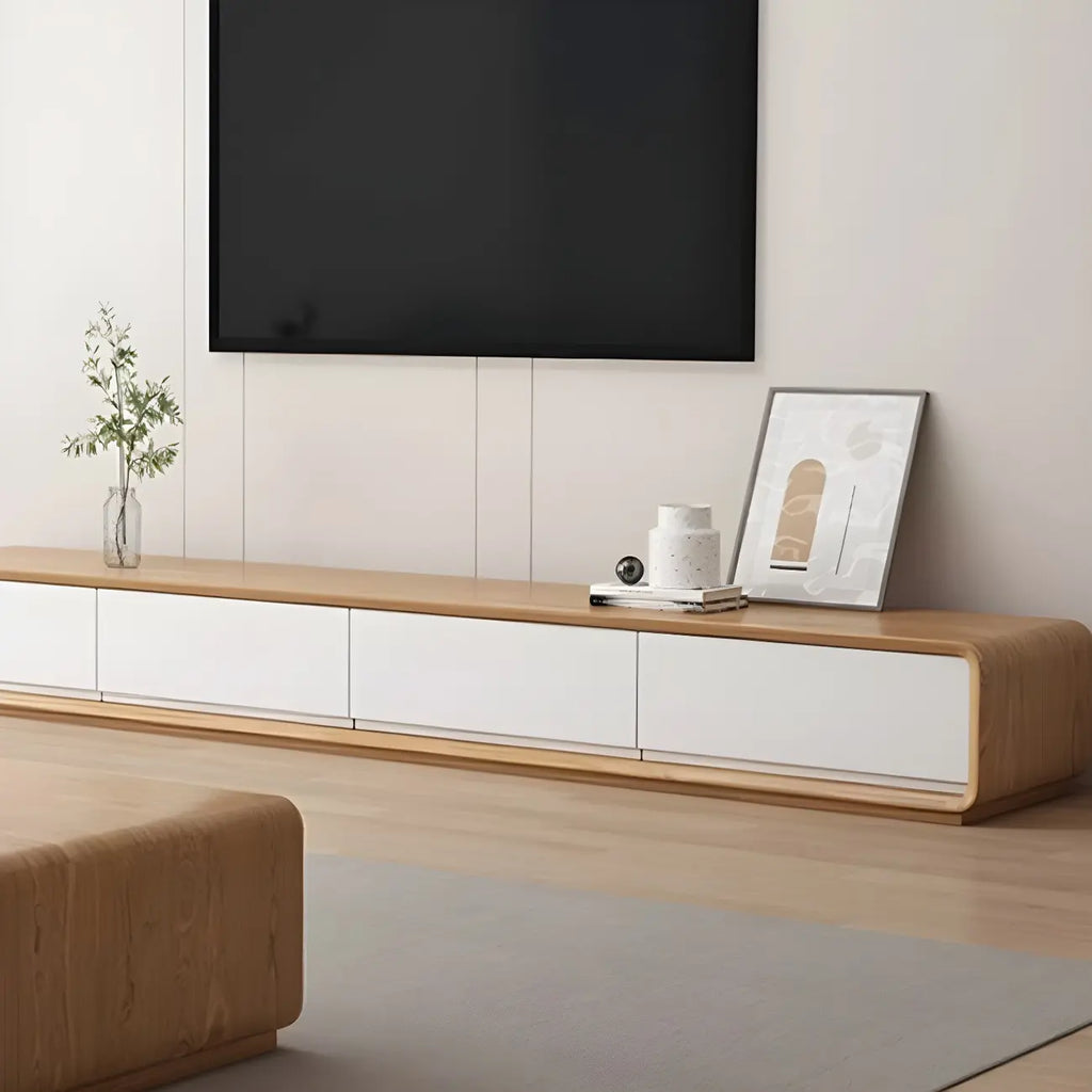 Meuble TV moderne en bois marron avec longs tiroirs (79 cm)