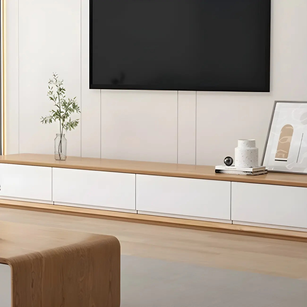 Meuble TV moderne en bois marron avec longs tiroirs (79 cm)