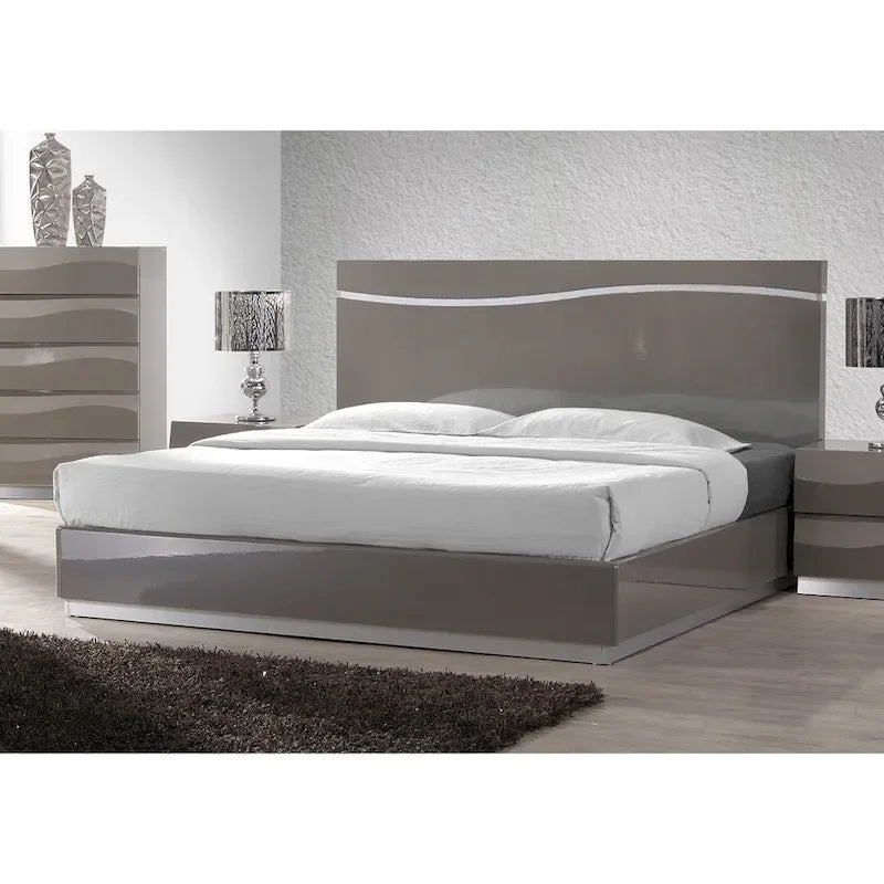 Ensemble de chambre à coucher Somette Devlin gris brillant, 4 pièces, format king