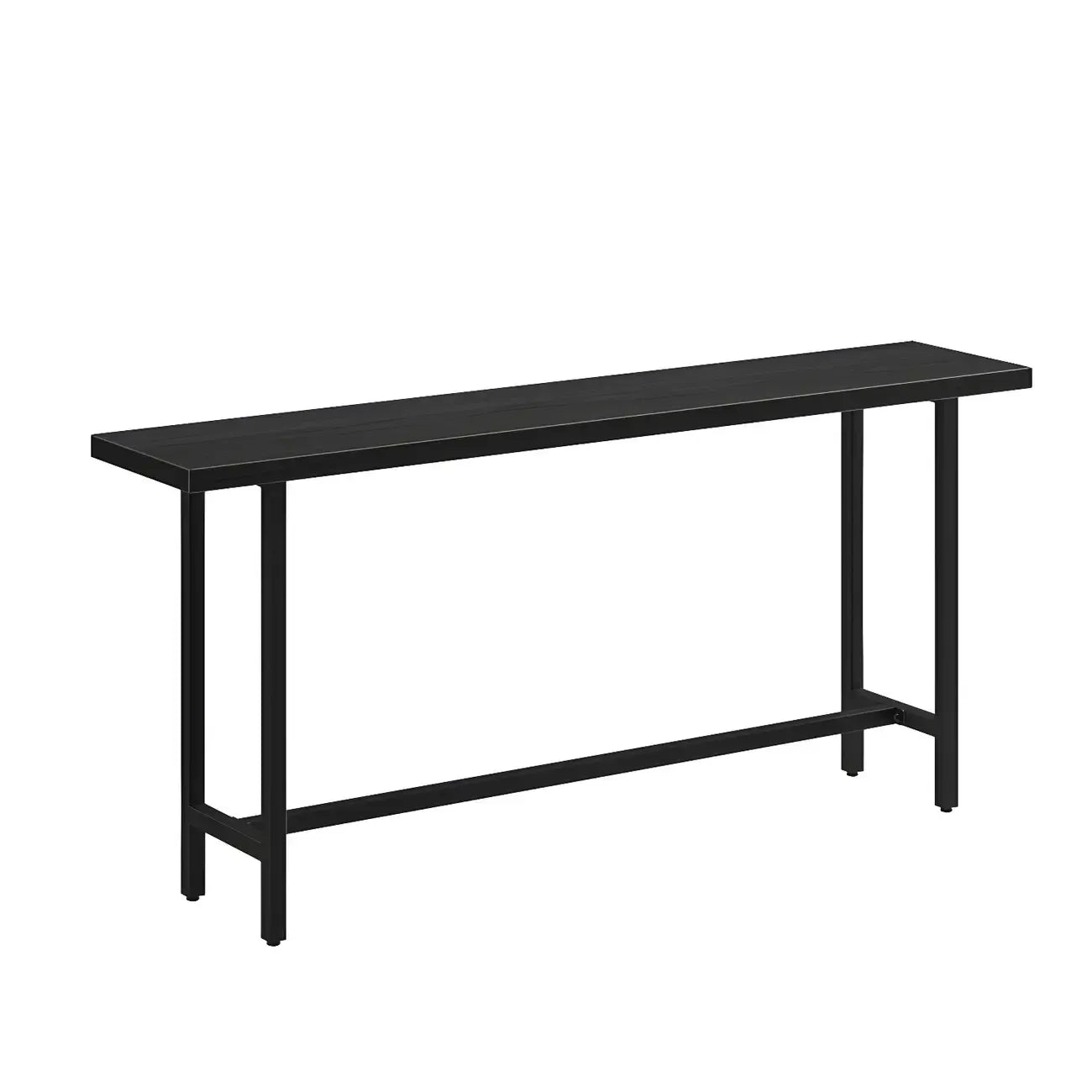 Table de bar industrielle avec plateau en bois noir et piètement en métal