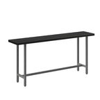 Table de bar industrielle avec plateau en bois noir et piètement en métal