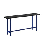 Table de bar industrielle avec plateau en bois noir et piètement en métal
