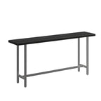 Table de bar industrielle avec plateau en bois noir et piètement en métal