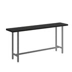 Table de bar industrielle avec plateau en bois noir et piètement en métal