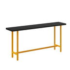 Table de bar industrielle avec plateau en bois noir et piètement en métal