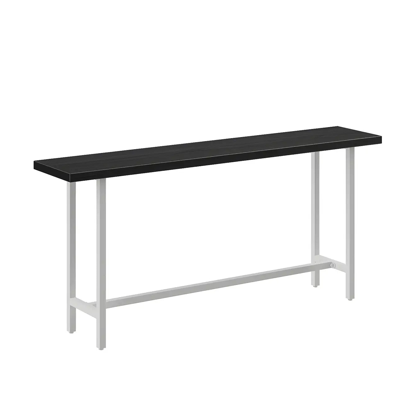Table de bar industrielle avec plateau en bois noir et piètement en métal