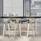 Table de bar industrielle avec plateau en bois noir et piètement en métal