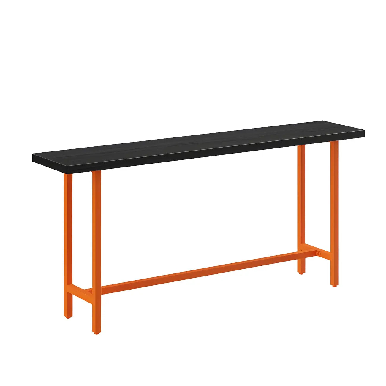Table de bar industrielle avec plateau en bois noir et piètement en métal