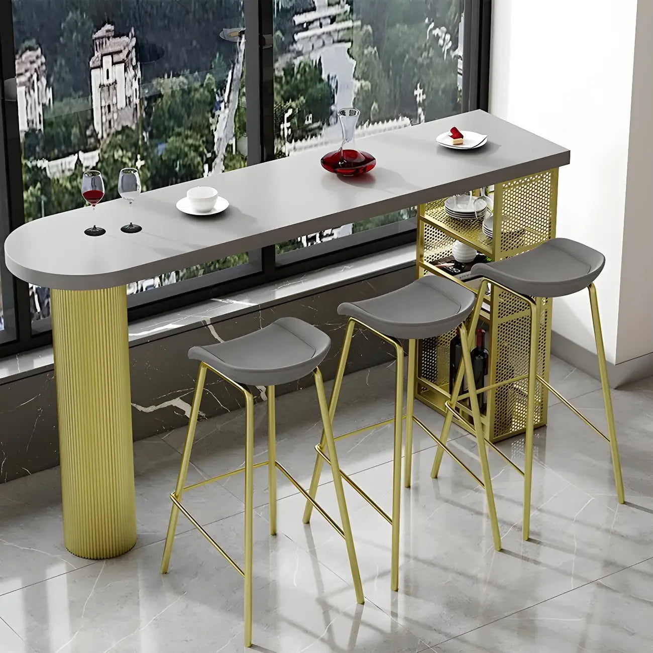 Tables de bar de rangement en bois brun glamour, forme libre, fer blanc
