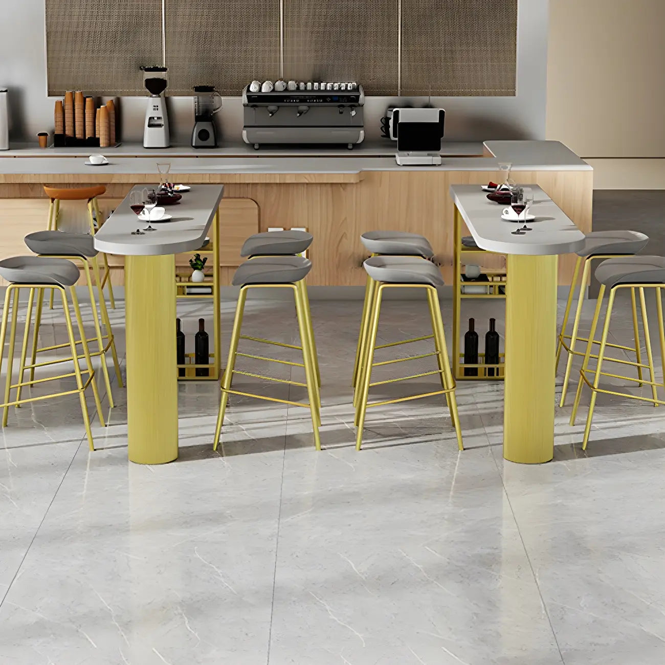 Tables de bar de rangement en bois brun glamour, forme libre, fer blanc