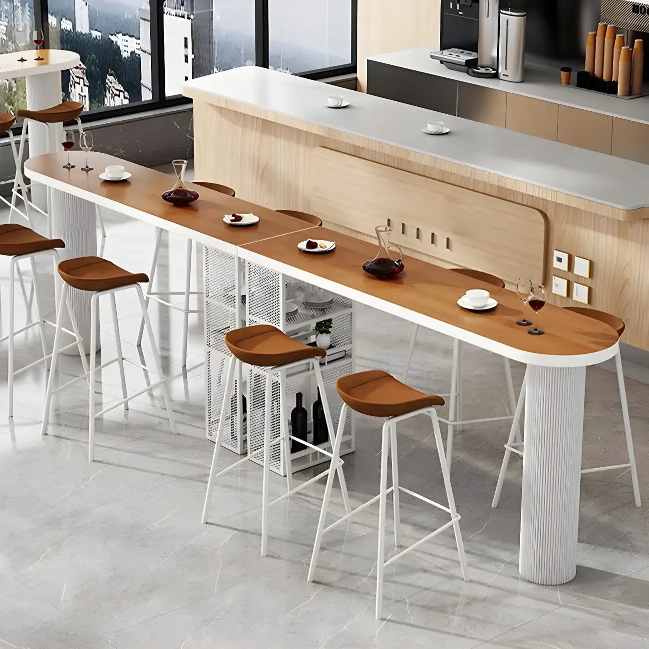 Tables de bar de rangement en bois brun glamour, forme libre, fer blanc