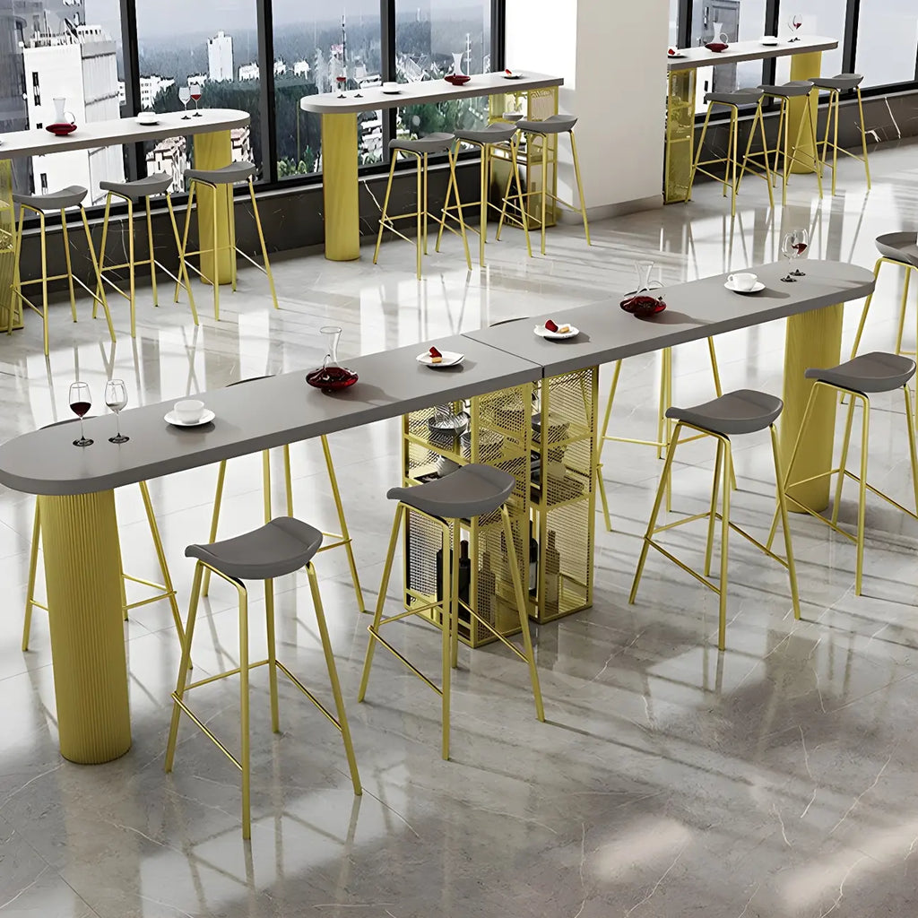 Tables de bar de rangement en bois brun glamour, forme libre, fer blanc