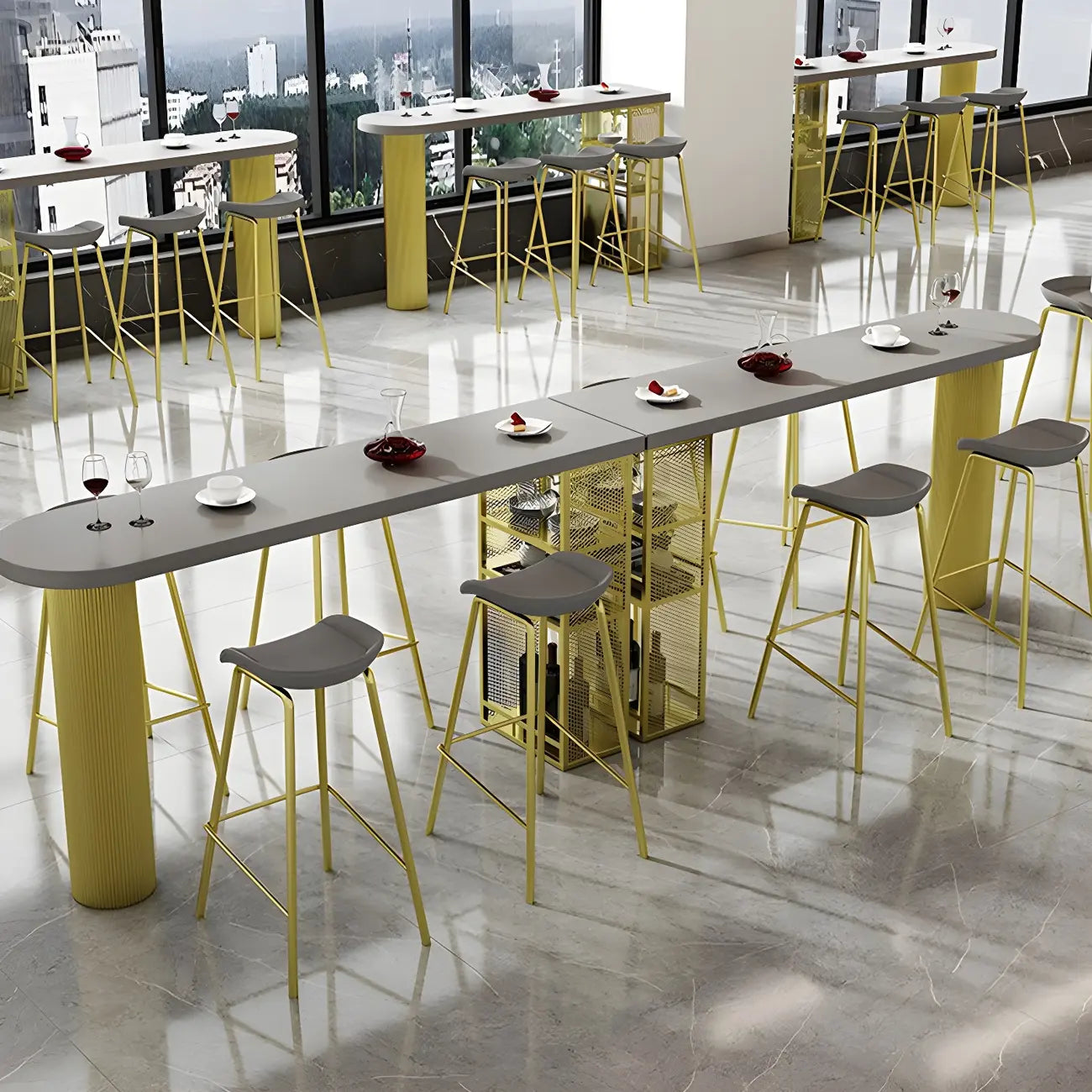 Tables de bar de rangement en bois brun glamour, forme libre, fer blanc