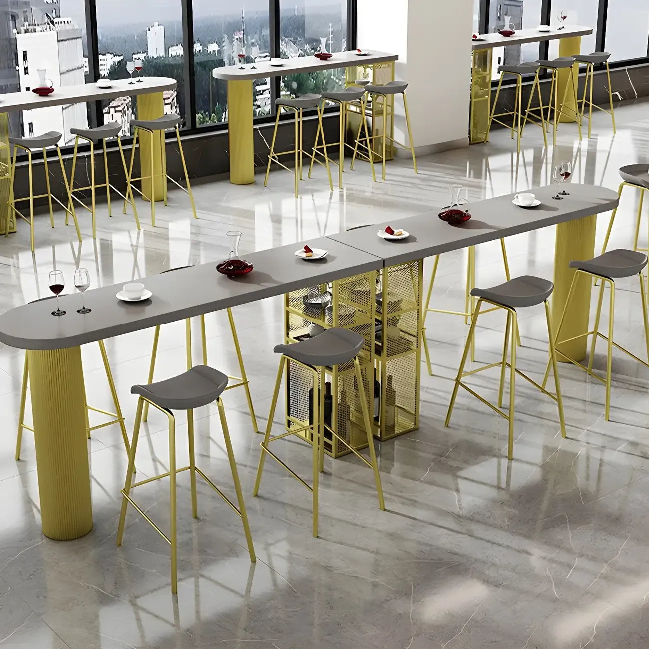 Tables de bar de rangement en bois brun glamour, forme libre, fer blanc