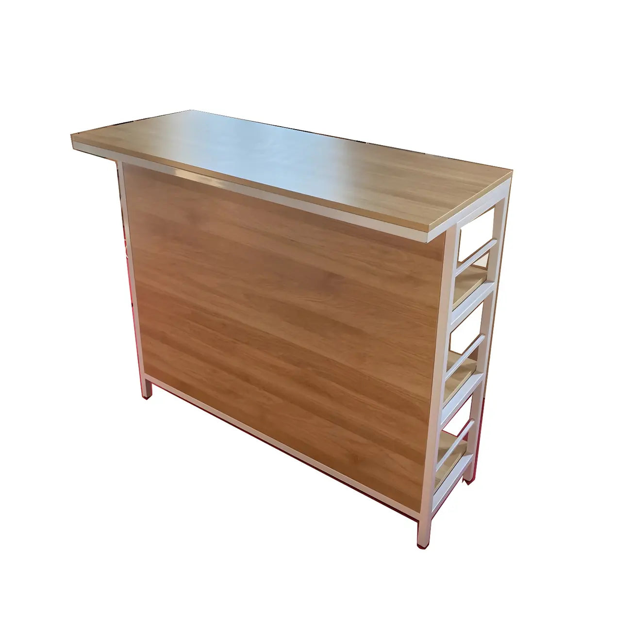 Tables de bar industrielles en bois brun à 3 niveaux avec étagère arrière