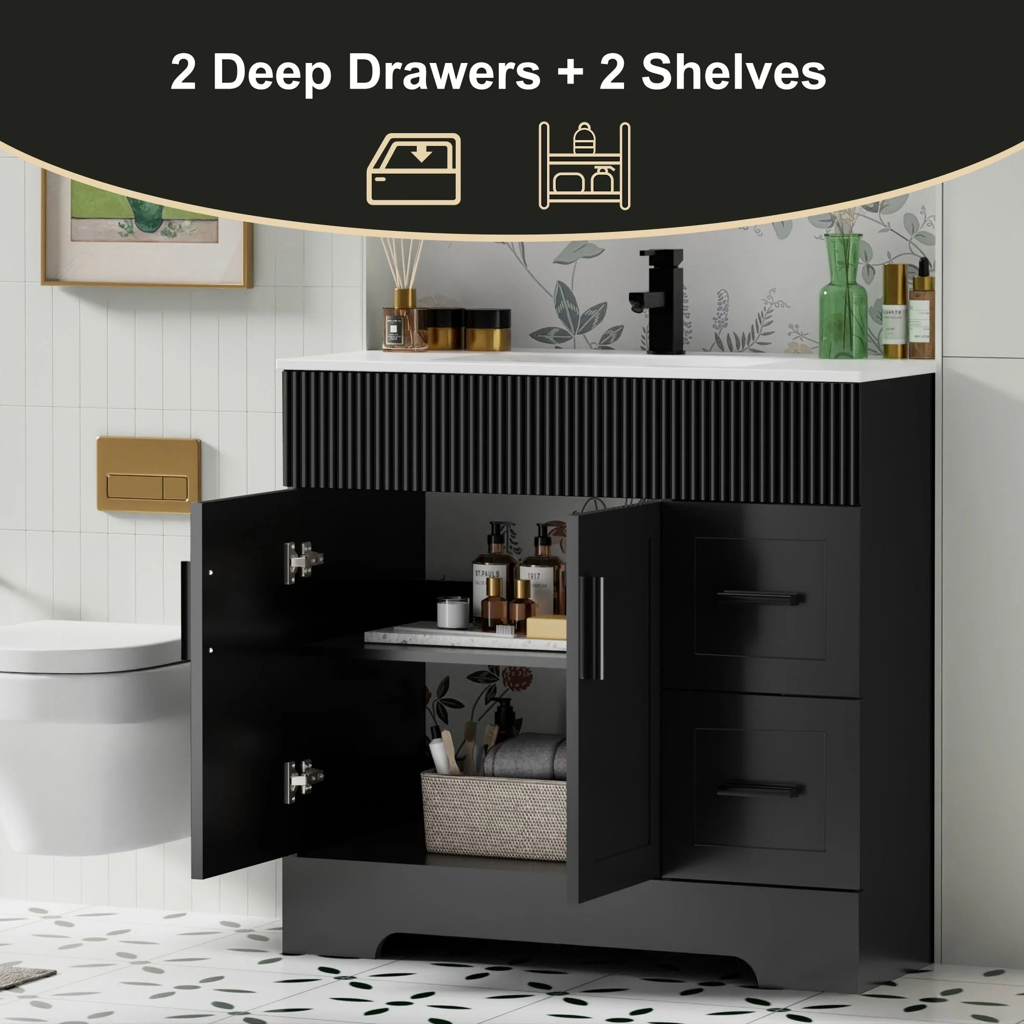 Ensemble meuble-lavabo Wavy Line 30/36/48 avec lavabo et robinet