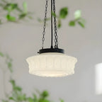 Mini lustre cylindrique vintage en verre blanc, hauteur réglable