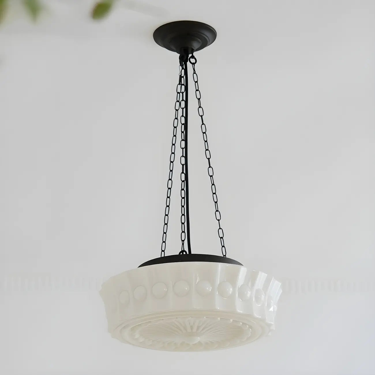 Mini lustre cylindrique vintage en verre blanc, hauteur réglable