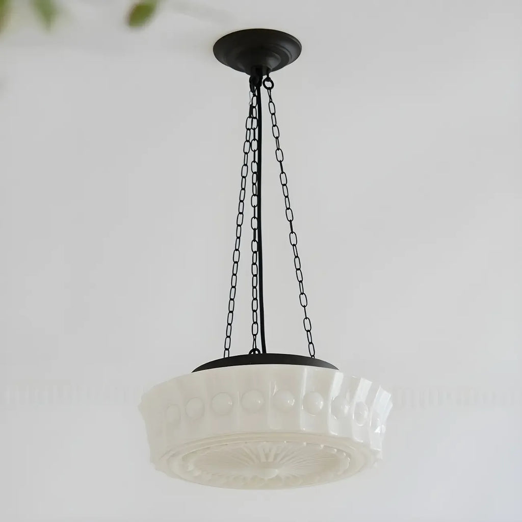 Mini lustre cylindrique vintage en verre blanc, hauteur réglable