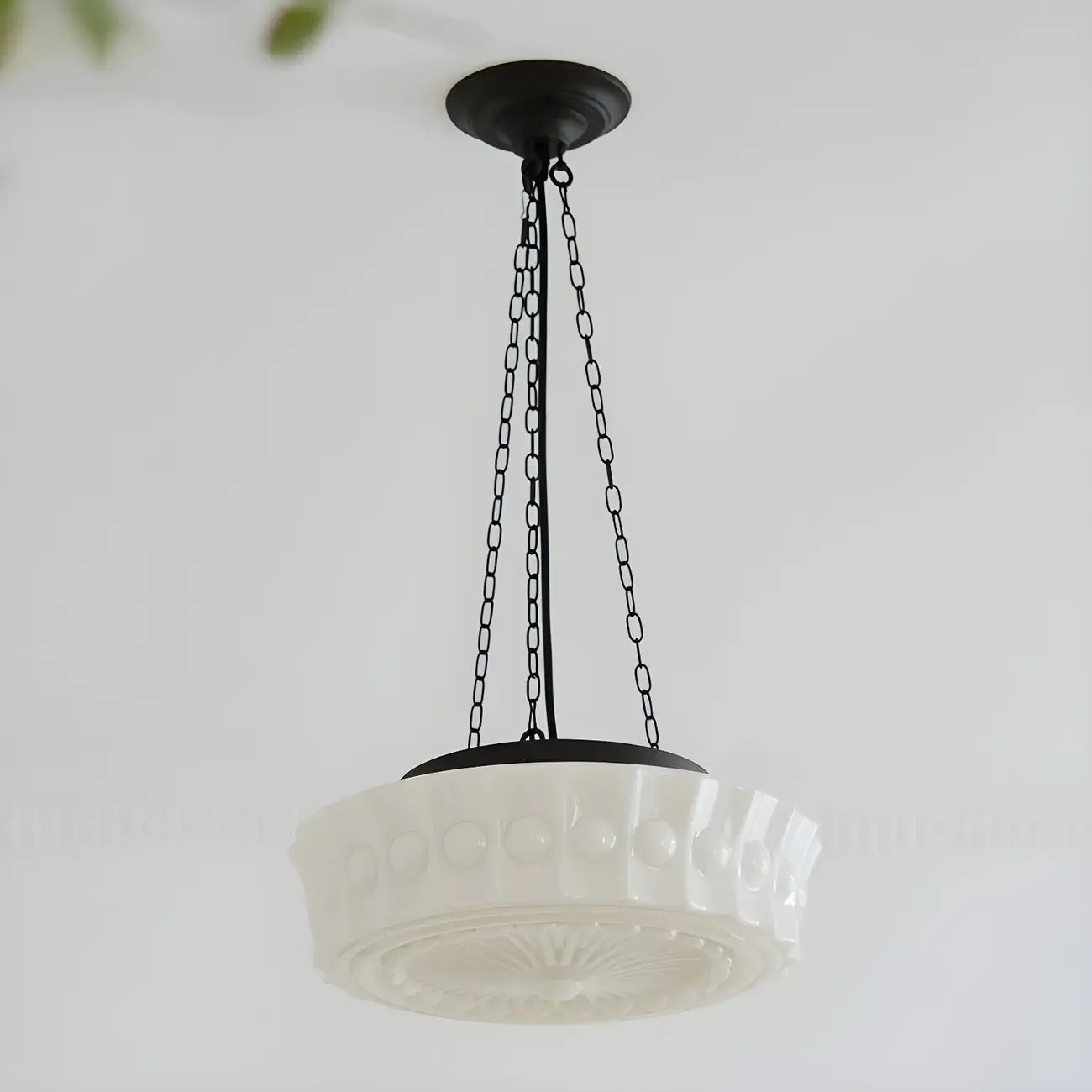 Mini lustre cylindrique vintage en verre blanc, hauteur réglable