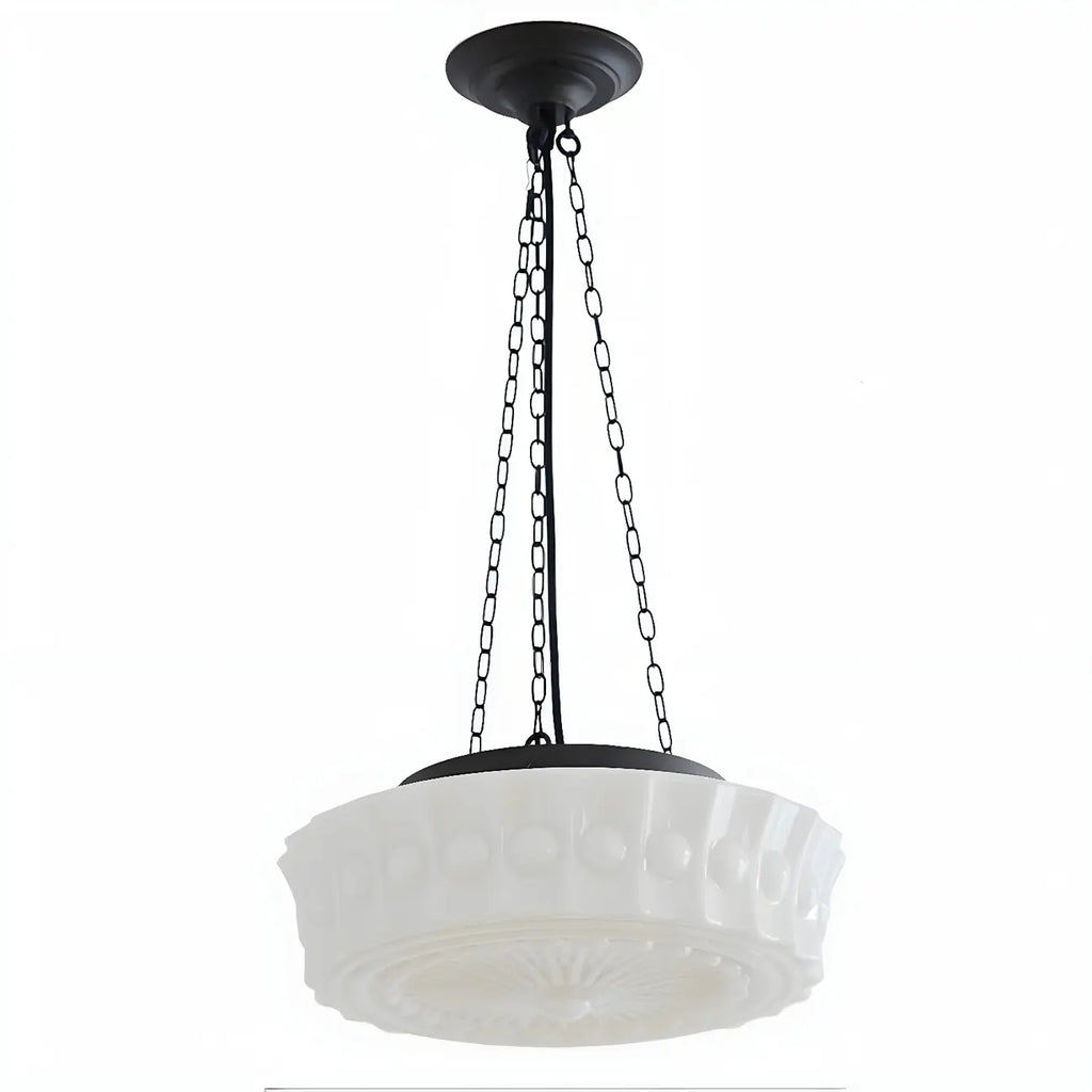 Mini lustre cylindrique vintage en verre blanc, hauteur réglable