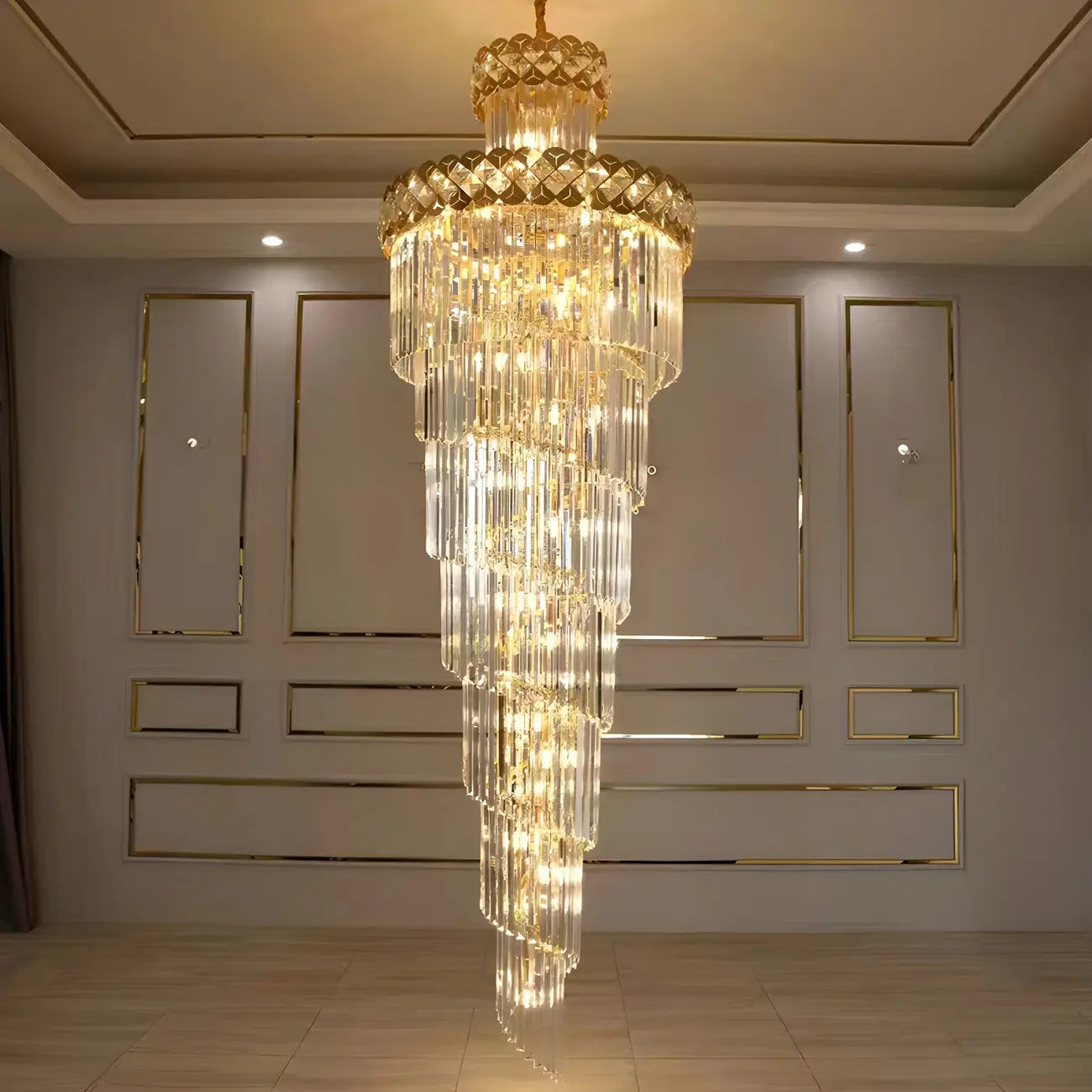 Luxueux lustre à cristaux LED en spirale à plusieurs niveaux